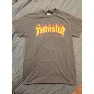 Thrasher Magazine Shirt Mens Small Brown Yellow Skater Skateboard Logo